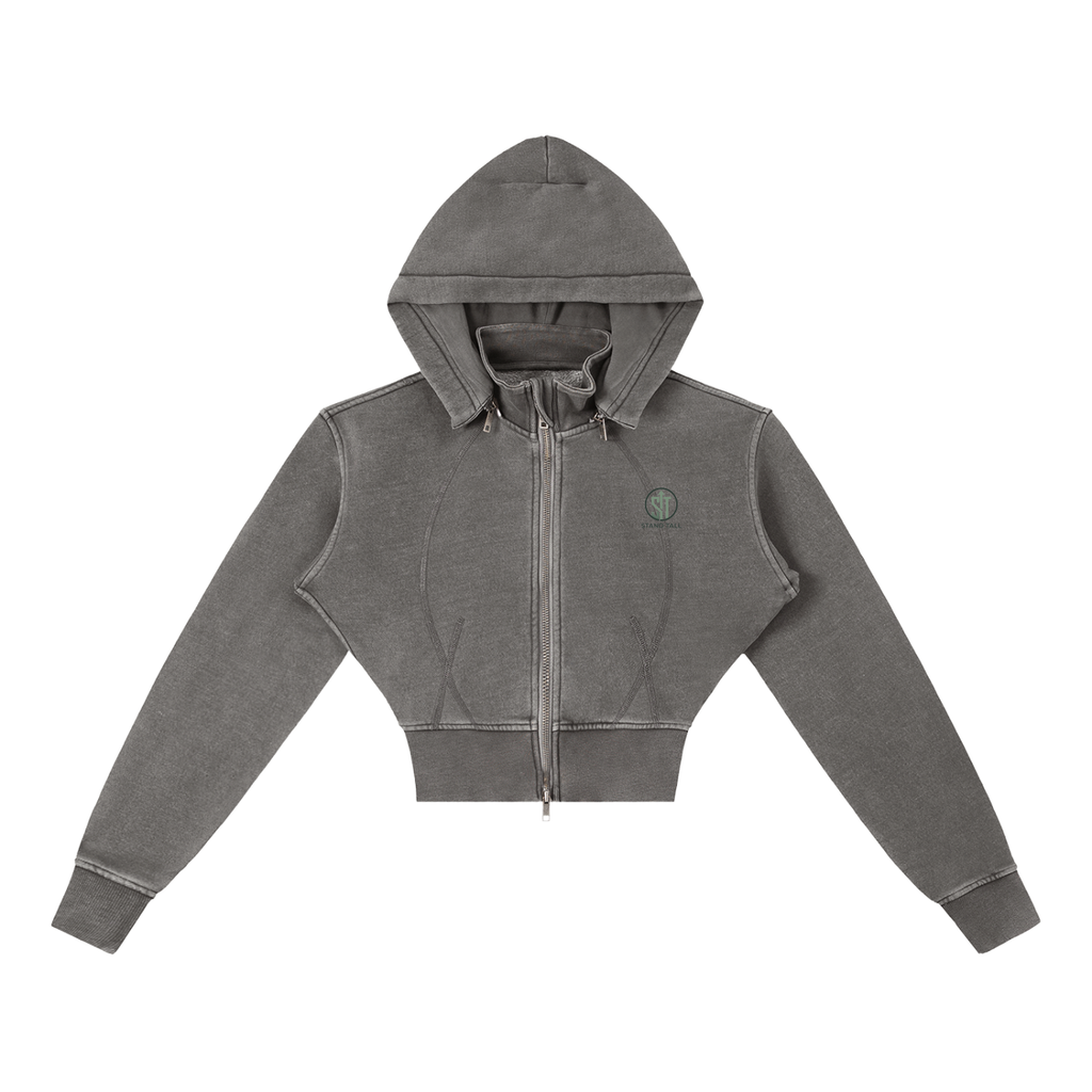 Vintage Washed Cropped Fleece Hoodie