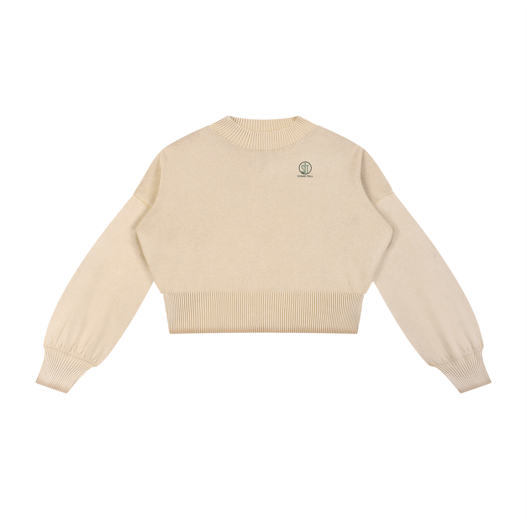 Mineral Wash Balloon Sleeve Cropped Sweater