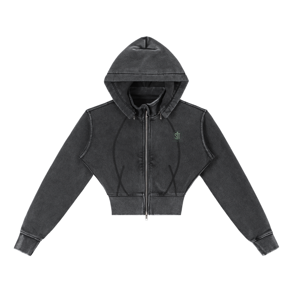 Vintage Washed Cropped Fleece Hoodie