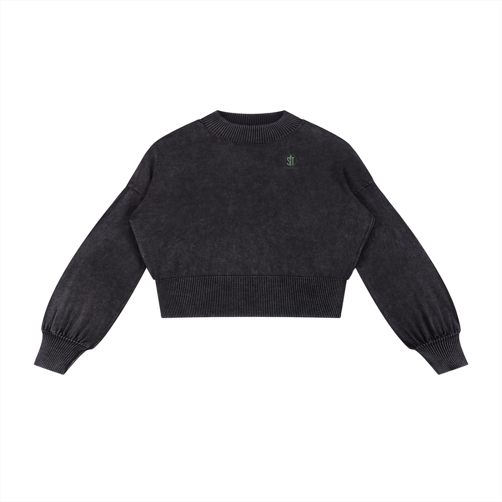 Mineral Wash Balloon Sleeve Cropped Sweater
