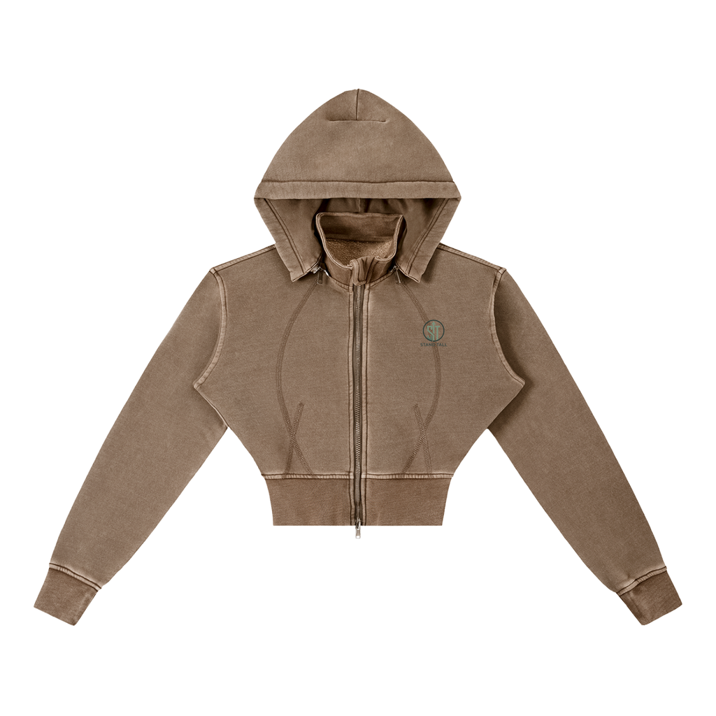 Vintage Washed Cropped Fleece Hoodie